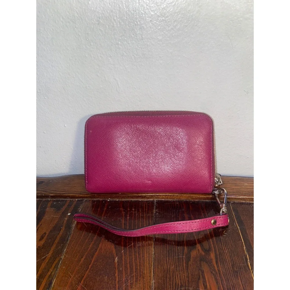 Michael Kors Pink Saffiano Leather Zip Around Wristlet Wallet Magenta Y2K Barbie